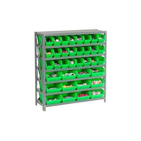 Global Industrial Steel Shelving, Total 36 4inH Plastic Shelf Bins Green, 36x12x39-7 Shelves 603433GN